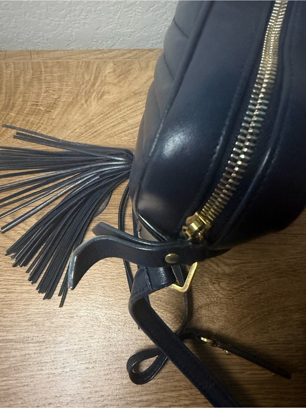 Saint Laurent Dark Blue Chevron Quilted Leather Crossbody with Tassel YSL - Picture 6 of 9
